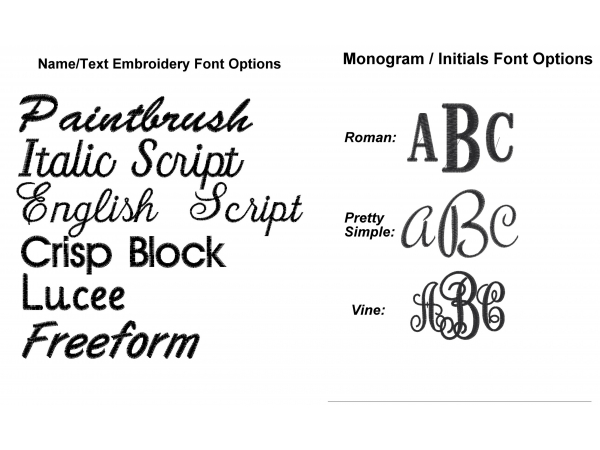 Personalization Embroidery Font Options