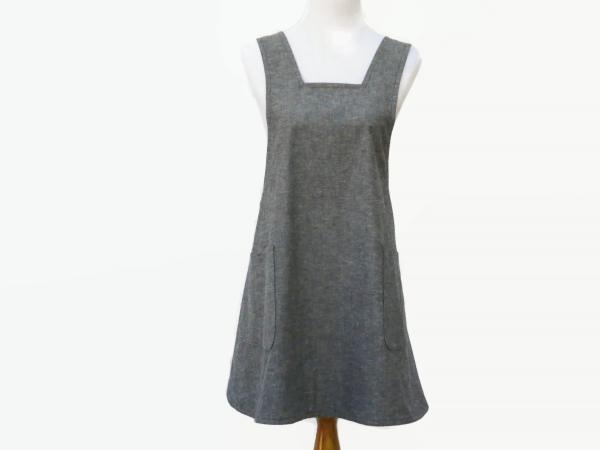 Women's Black & Gray Japanese Cross Back Style Apron front view
