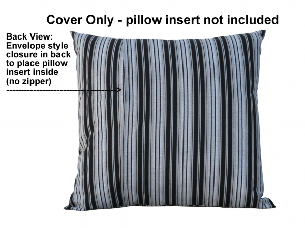 Black & Gray Striped Throw Pillow Cover back view
