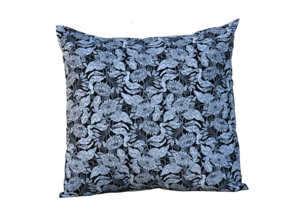 Black & White Floral Throw Pillow Cover, 100% Cotton, front view