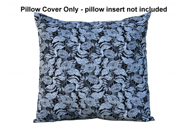 Black & White Floral Throw Pillow Cover, 100% Cotton, front view