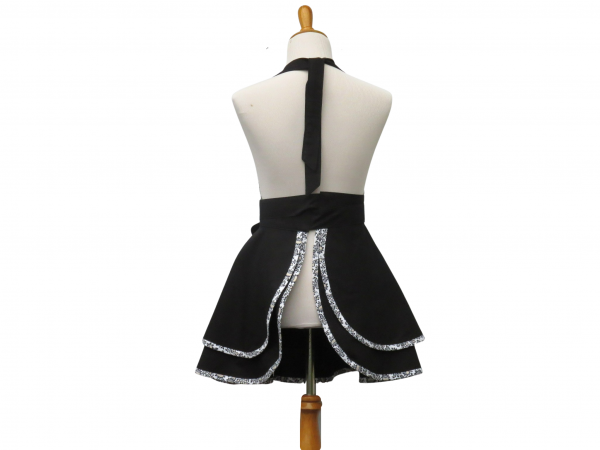 Women's Black & White Damask Retro Style Apron back view tied in front