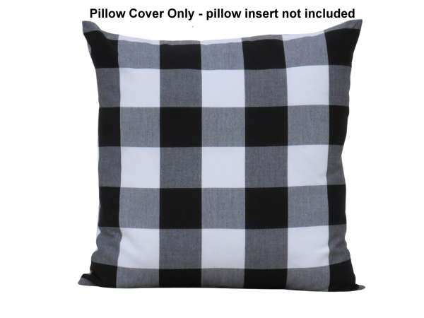 Black & White Buffalo Plaid Throw Pillow Cover, 100% Cotton front view