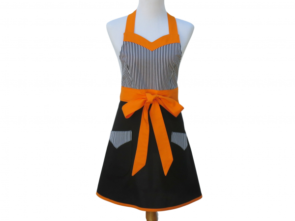 Women's Orange & Black Apron front view tied in front