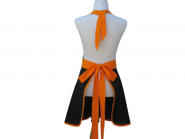Women's Orange & Black Apron back view tied in back