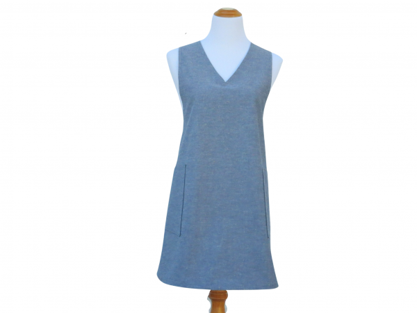 Women's V-Neck Blue Japanese Style Apron front view
