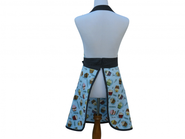 Women's Blue Cupcake Apron back view tied in front
