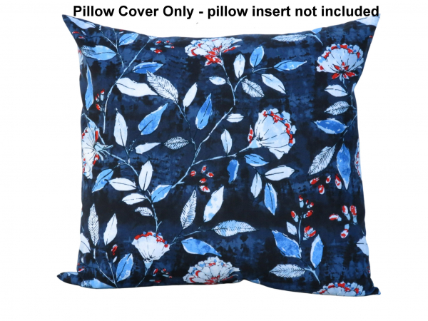 Blue Poppies Throw Pillow Cover with Envelope Closure front view
