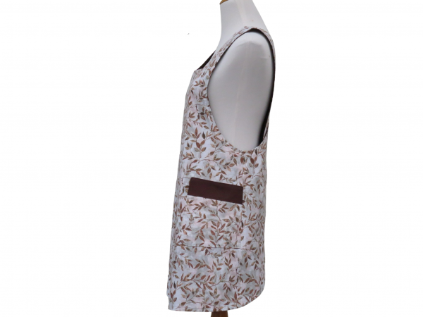 Women's Brown Vines Japanese Cross Back Style Apron side pocket view