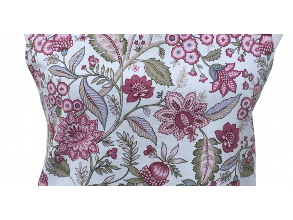 Women's Burgundy & Green Floral Apron fabric closeup