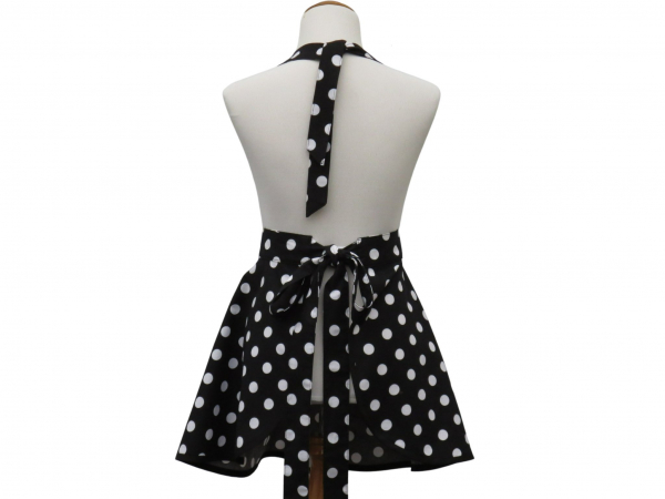 Women's Cake Themed Polka Dot Retro Style Apron back view tied in back