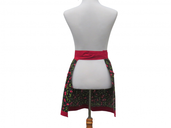 Cherries Gathered Waist Half Apron back view tied in front