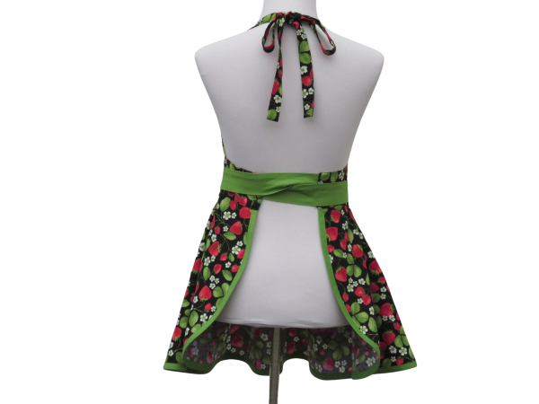 Women's Strawberries Retro Style Apron back view tied in front