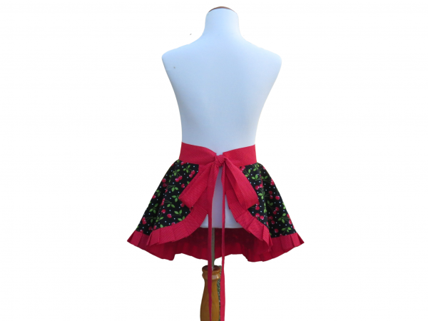 Women's Cherries Half Apron with Pleated Hem back view tied in back