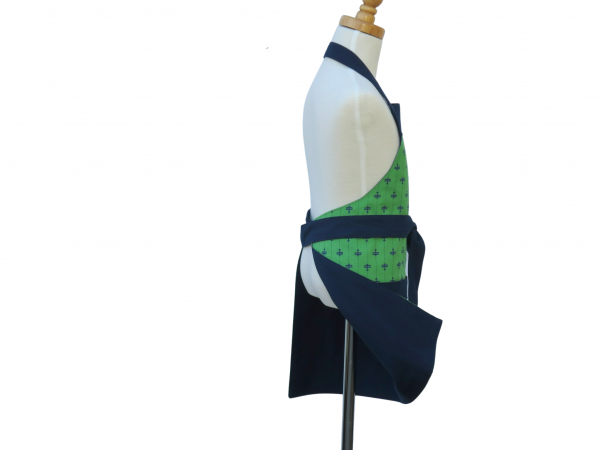 Kid's Green & Blue Airplane Apron reverse lining side view