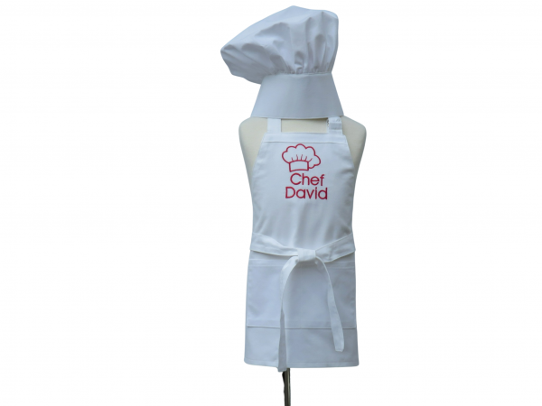 Children's Personalized Solid Color Apron with matching chef hat front view