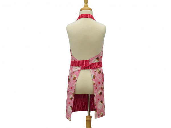 Children's Pink Cupcake Apron back view tied in front