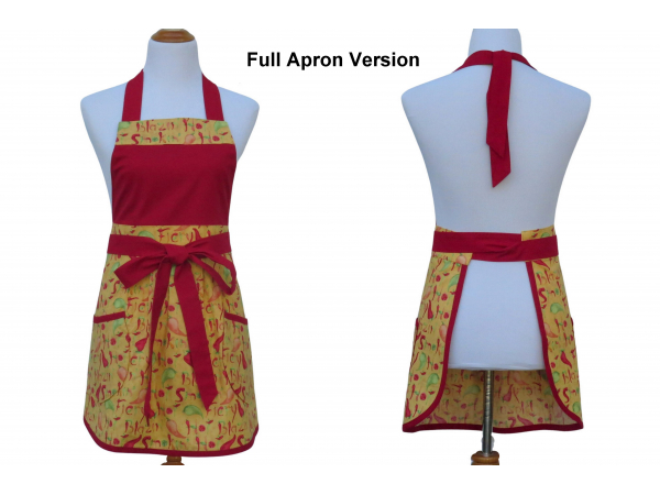Chili Peppers Pleated Front Full Apron front & back views