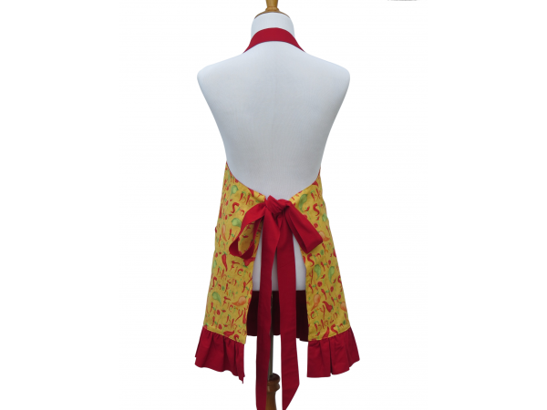 Women's Chili Peppers Apron back view tied in back
