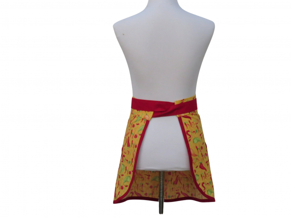 Women's Red & Yellow Chili Peppers Half Apron back view tied in front