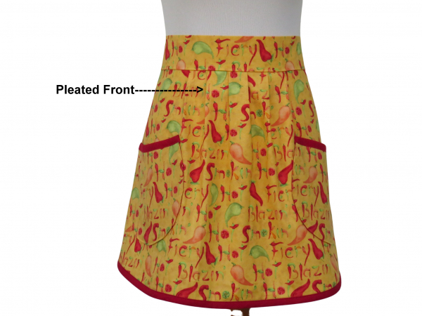 Women's Red & Yellow Chili Peppers Half Apron front view tied in back