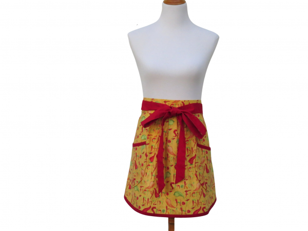 Women's Red & Yellow Chili Peppers Half Apron front view tied in front