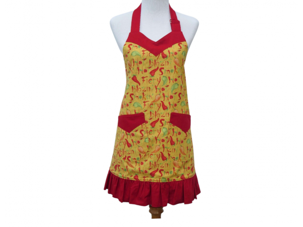 Women's Chili Peppers Apron front view tied in back