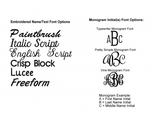 Apron Personalization Embroidery Font Options
