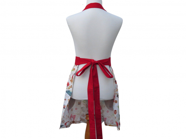 Cooking Themed Gathered Waist Apron back view tied in back