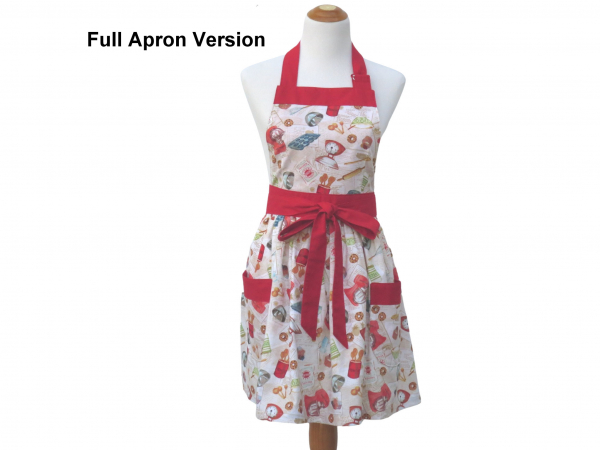 Cooking Themed Half Apron back view tied in back