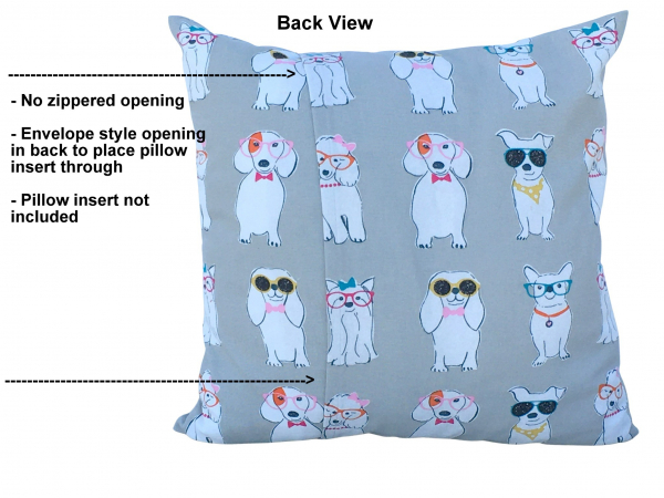 Gray Dog Themed Throw Pillow Cover, 100% Cotton with Envelope Opening back view