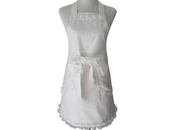 White Ruffled Apron front view