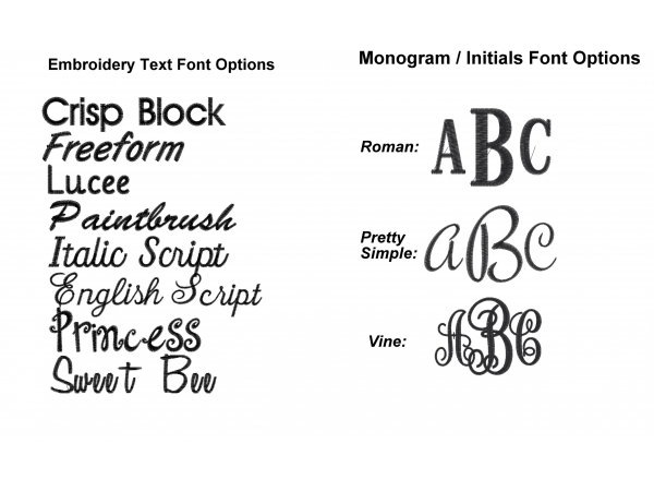 Apron Personalization Embroidery Font Options