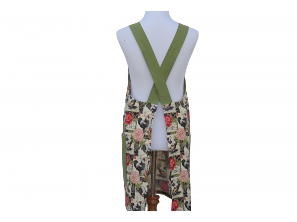 Floral Rooster Cross Back Apron back view