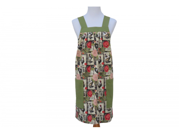 Floral Rooster Cross Back Apron front view