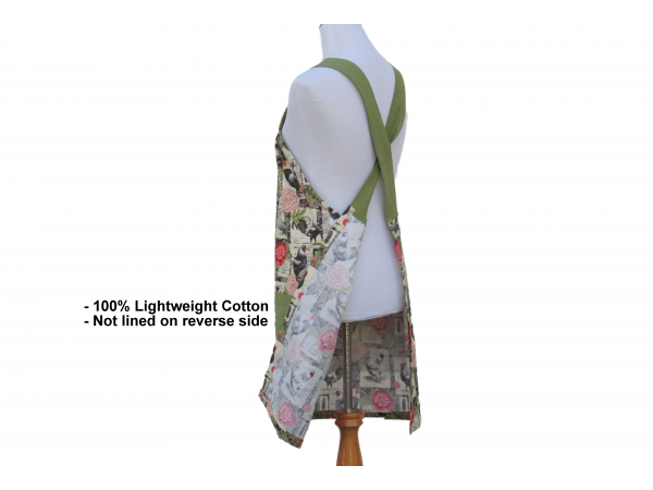 Floral Rooster Cross Back Apron reverse side view