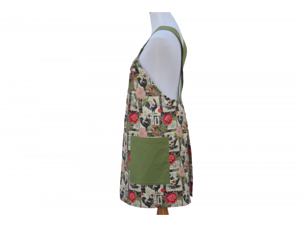 Floral Rooster Cross Back Apron side view