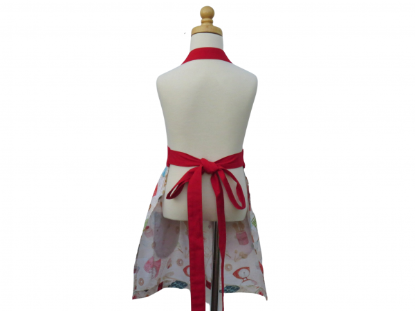 Girl's Cooking Themed Gathered Waist Apron back view tied in back