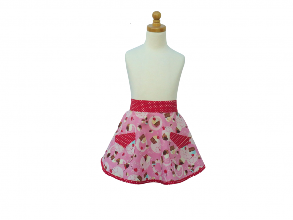 Girl's Pink Half Cupcake Apron front view tied in back