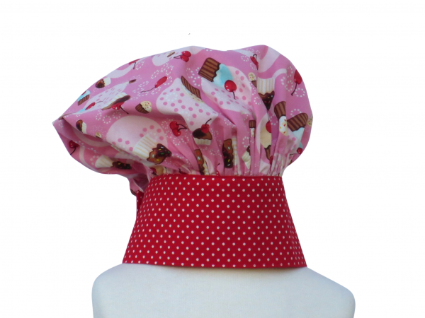 Girl's Pink & Red Cupcake Chef Hat