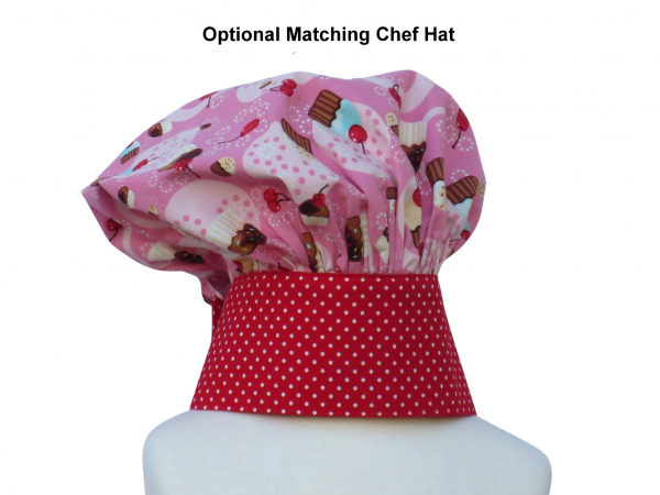 Optional Pink & Red Cupcake Matching Chef Hat