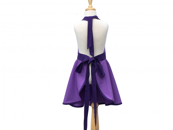 Girl's Purple Retro Style Apron back view tied in back