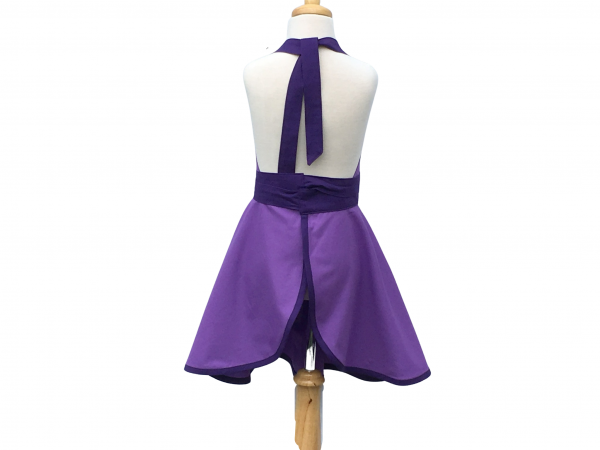 Girl's Purple Retro Style Apron back view tied in front