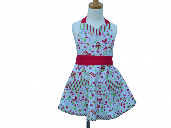 Girl's Christmas Apron front view tied in back