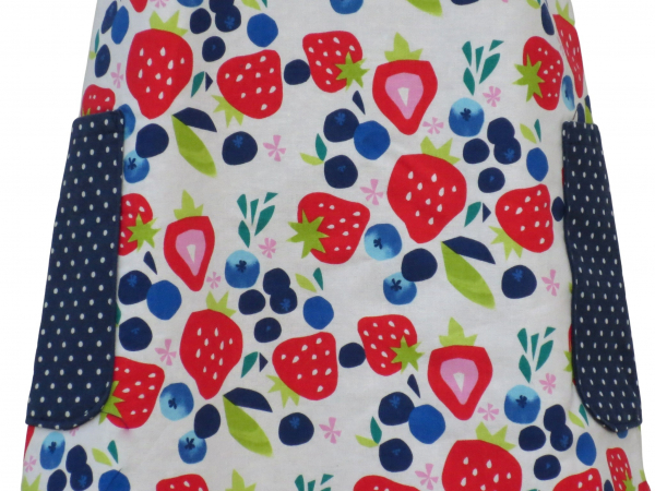 Girl's Blueberries & Strawberries Cross Back Apron fabric closeup