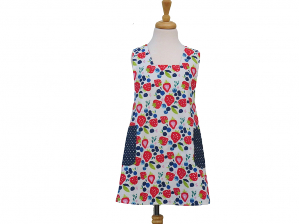 Girl's Blueberries & Strawberries Cross Back Apron front view