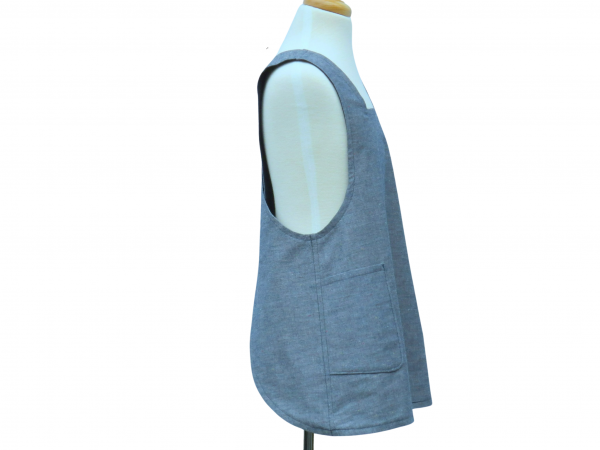 Child Blue Chambray Cross Back Apron side view