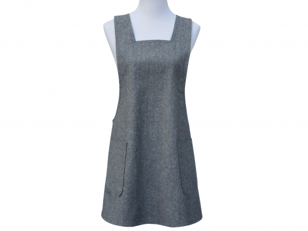 Women's Gray Japanese Cross Back Style Apron front view