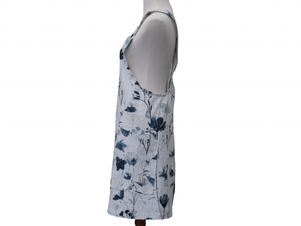 Women's Gray & Blue Floral Japanese Style Apron side view