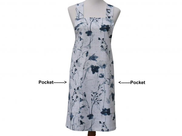 Women's Gray & Blue Floral Japanese Style Apron